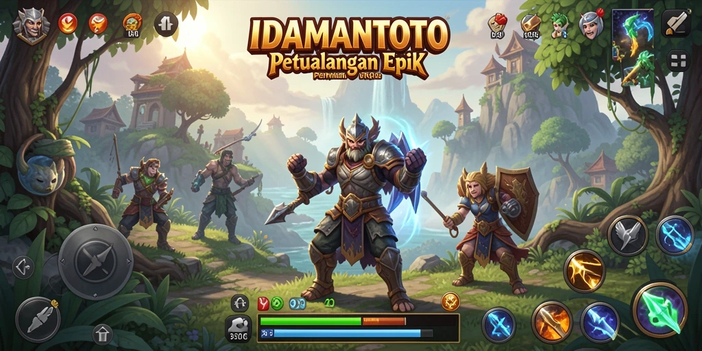 Tangkapan layar gameplay IDAMANTOTO menampilkan pertempuran seru dalam dunia fantasi.