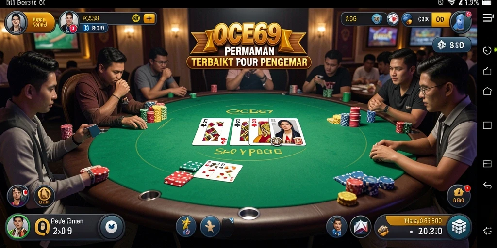 Tampilan gameplay OCE69 yang menarik dan menegangkan dengan pemain di meja Poker.