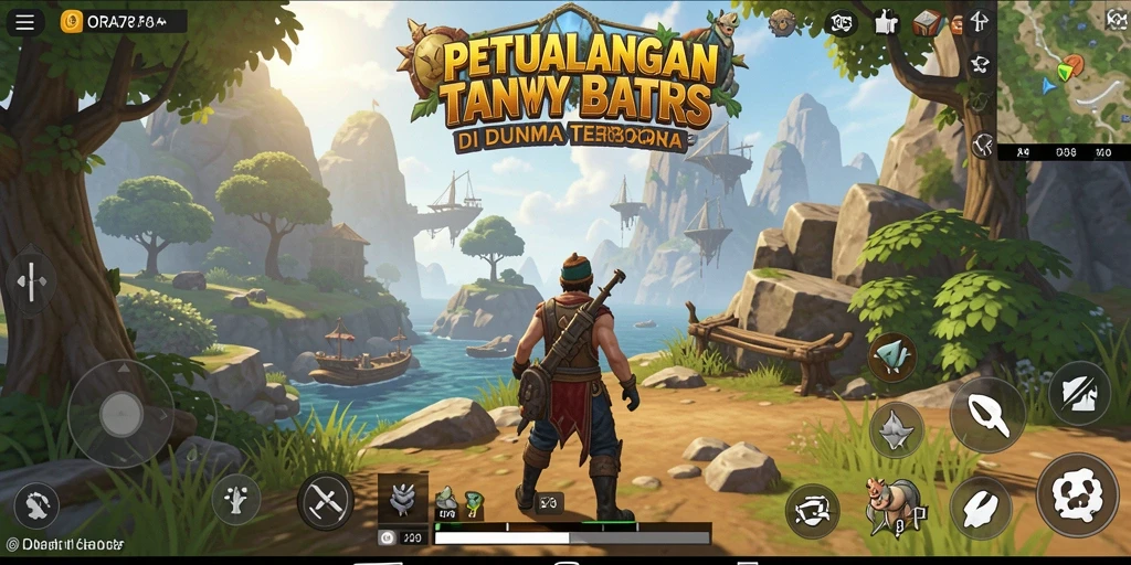 Tangkapan layar gameplay ORA78 menampilkan eksplorasi dunia terbuka yang indah.