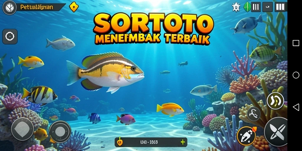 Screenshot gameplay SORTOTO menampilkan aksi seru menembak ikan.