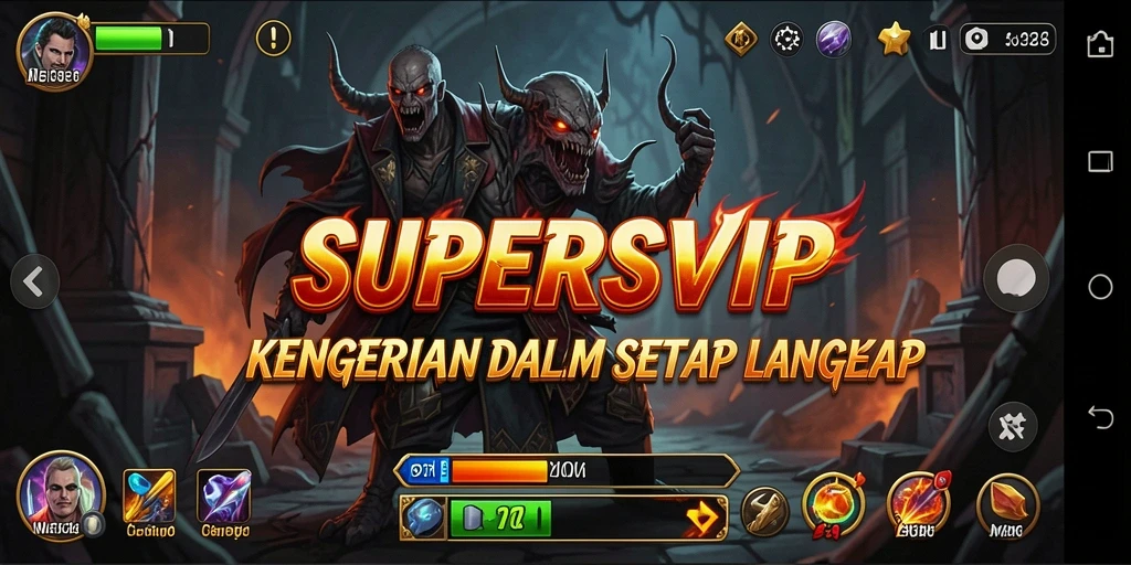 Tampilan gameplay SUPERSVIP yang menyeramkan dan menegangkan.