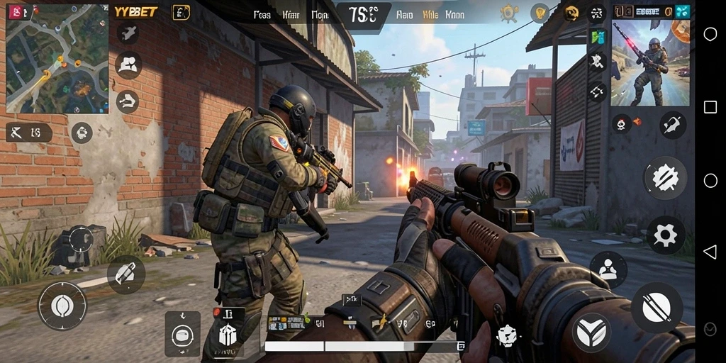 Tampilan aksi seru dalam YYBET yang menampilkan gameplay FPS.